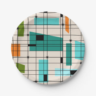 Retro Grid & Starbursts Paper Plate