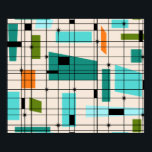 Retro Grid & Starbursts Poster<br><div class="desc">This Retro Grid and Starbursts Poster is where vintage style meets modern day. It features a cream coloured background with kitschy, off kilter squares and rectangles in teal, turquoise, This light blue, orange, and avocado green. The whimsical blocks of colour are overlayed are worked into some of the grid intersections....</div>