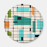 Retro Grid & Starbursts Round Magnet