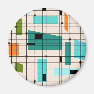 Retro Grid & Starbursts Round Magnet