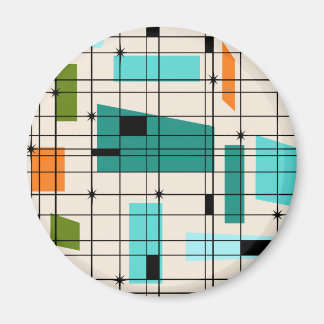 Retro Grid & Starbursts Round Magnet
