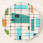 Retro Grid & Starbursts Sandstone Coaster<br><div class="desc">This Retro Grid and Starbursts Sandstone Coaster is where vintage style meets modern day. It features a cream coloured background with kitschy, off kilter squares and rectangles in teal, turquoise, This light blue, orange, and avocado green. The whimsical blocks of colour are overlayed are worked into some of the grid...</div>