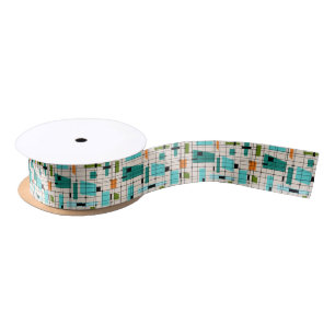 Retro Grid & Starbursts Satin Ribbon