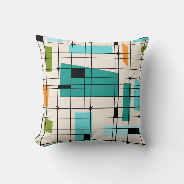 Retro Grid & Starbursts Throw Pillow (Front)