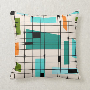 Retro Grid & Starbursts Throw Pillow