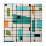 Retro Grid & Starbursts Tile<br><div class="desc">This Retro Grid and Starbursts Tile is where vintage style meets modern day. It features a cream coloured background with kitschy, off kilter squares and rectangles in teal, turquoise, This light blue, orange, and avocado green. The whimsical blocks of colour are overlayed are worked into some of the grid intersections....</div>