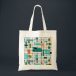 Retro Grid & Starbursts Tote Bag<br><div class="desc">This Retro Grid and Starbursts Tote Bag is where vintage style meets modern day. It features a cream coloured background with kitschy, off kilter squares and rectangles in teal, turquoise, This light blue, orange, and avocado green. The whimsical blocks of colour are overlayed with black vertical and horizontal lines forming...</div>