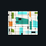 Retro Grid & Starbursts Wrapped Canvas<br><div class="desc">This Retro Grid and Starbursts Wrapped Canvas is where vintage style meets modern day. It features a cream coloured background with kitschy, off kilter squares and rectangles in teal, turquoise, This light blue, orange, and avocado green. The whimsical blocks of colour are overlayed are worked into some of the grid...</div>
