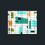 Retro Grid & Starbursts Wrapped Canvas<br><div class="desc">This Retro Grid and Starbursts Wrapped Canvas is where vintage style meets modern day. It features a cream coloured background with kitschy, off kilter squares and rectangles in teal, turquoise, This light blue, orange, and avocado green. The whimsical blocks of colour are overlayed are worked into some of the grid...</div>