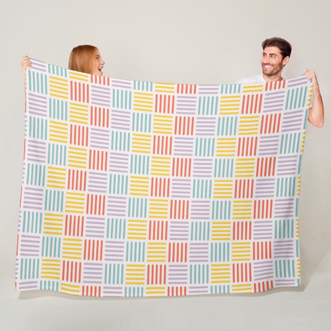 Retro Grid Stripes Fleece Blanket (In Situ)
