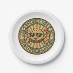 Retro Grill Master Burger Character BBQ King Vinta Paper Plate