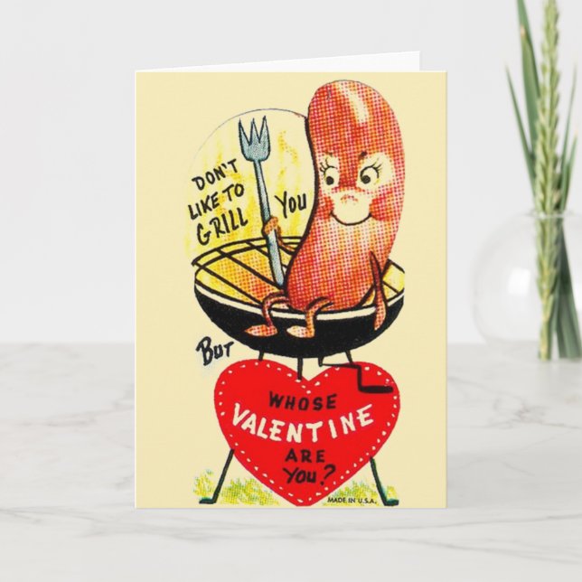 Retro Grilled Hot Dog Valentine's Day Card (Front)