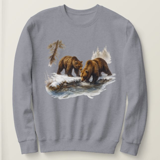 Retro Grizzly Bears Wilderness Scene Sweatshirt -  (Design Front)