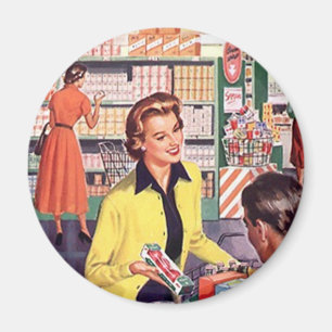 Retro Grocery Store shopping happy shopper Gifts Magnet