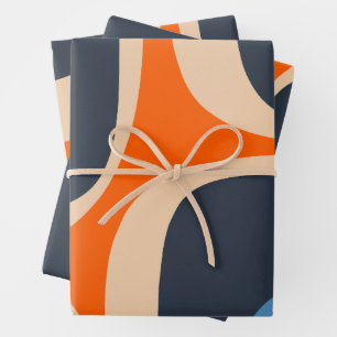 Retro Groove Abstract Pop Pattern Blue and Orange Wrapping Paper Sheet