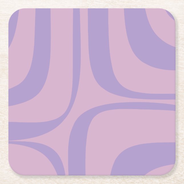 Retro Groove Abstract Purple Lavender Lilac Square Paper Coaster (Front)