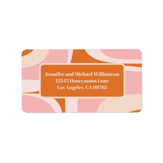 Retro Groove Pink and Orange Abstract Pattern Label (Front)