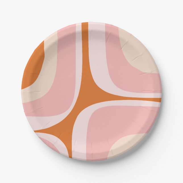 Retro Groove Pink and Orange Abstract Pattern Paper Plate (Front)