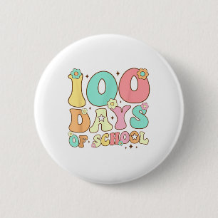 Retro Groovy 100 Days Happy 100th Day Of School Te 6 Cm Round Badge