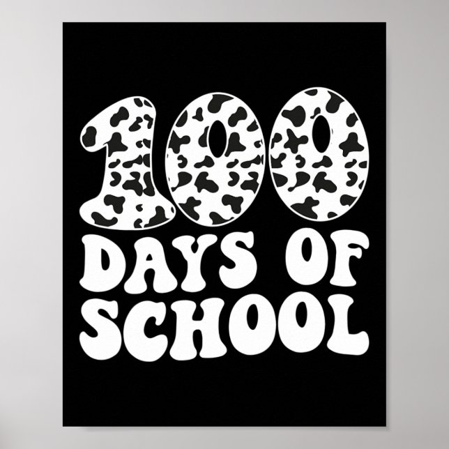 Retro Groovy 100 Days Of School Cow Print 100th Da (Front)