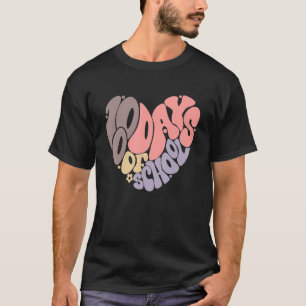 Retro Groovy 100 Days Of School Heart Happy 100 Da T-Shirt