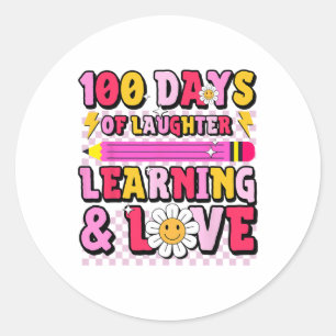 Retro Groovy 100 Days Of School Learning And Love  Classic Round Sticker