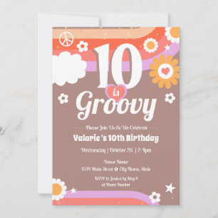 Retro Groovy 10th Birthday Invitation