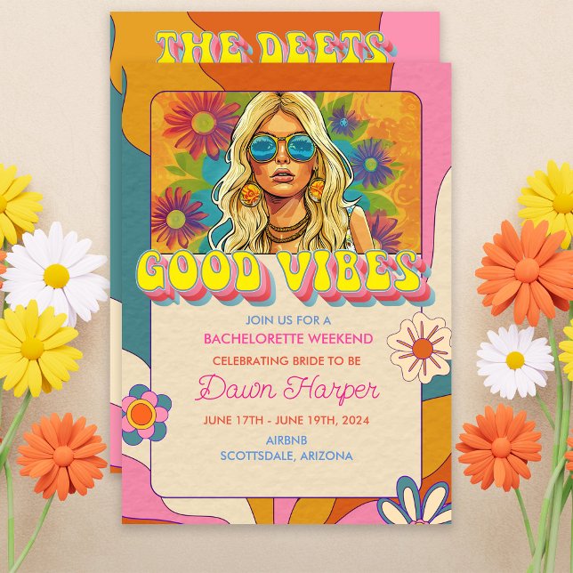 Retro Groovy 1960s Bachelorette Weekend Itinerary  Invitation (Creator Uploaded)