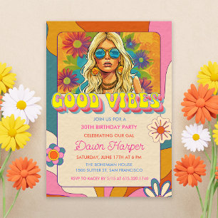 Retro Groovy 1960s Hippie Themed Invitation