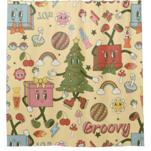 retro groovy 1970s disco christmas tree shower curtain