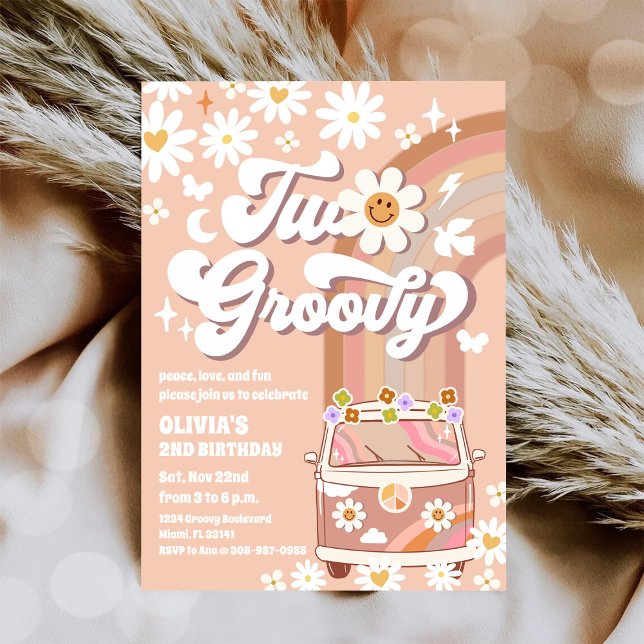 Retro Groovy 2nd Birthday Invitation (Creator Uploaded)