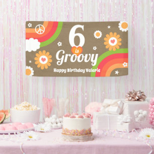 Retro Groovy 6th Birthday Kraft Paper Texture Banner