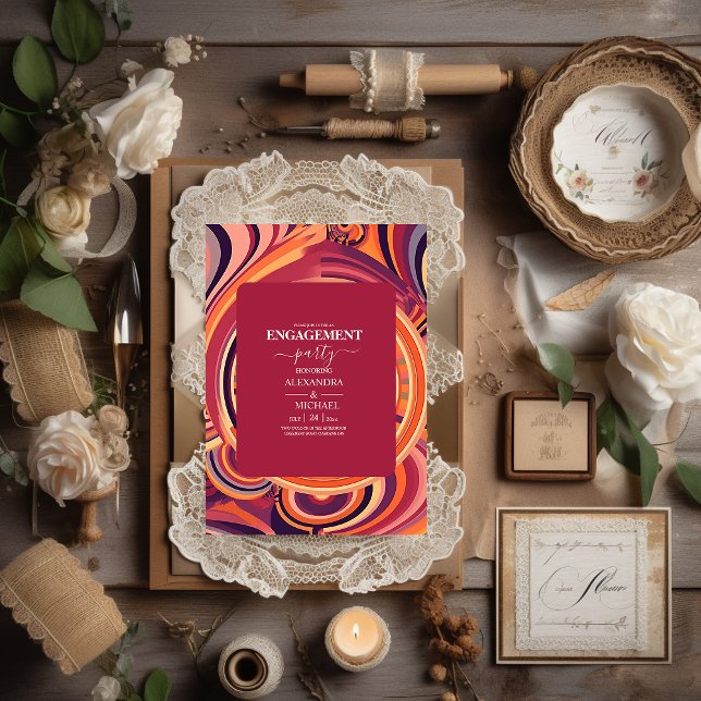 Retro Groovy 70s abstract pattern engagement Invitation (Creator Uploaded)