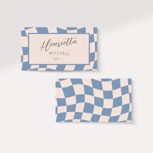 RETRO GROOVY 70S BLUE MUTED TONES PLACE CARD