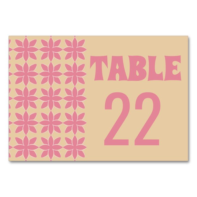 Retro groovy 70's bold typography peach & pink table number (Front)