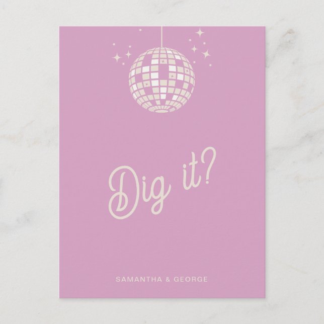 Retro Groovy 70s Cute Ivory Pink Disco RSVP Postcard (Front)