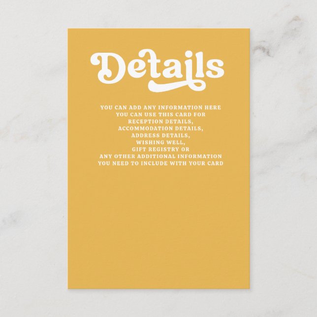  Retro Groovy 70s Cute Yellow Wedding Enclosure Card (Front)