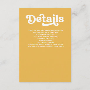 Retro Groovy 70s Cute Yellow Wedding Enclosure Card