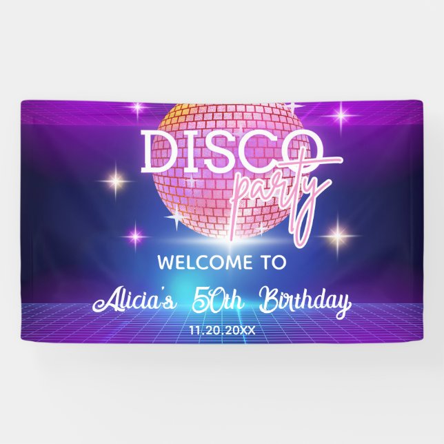 Retro Groovy 70s Disco Ball Birthday Party Banner (Horizontal)