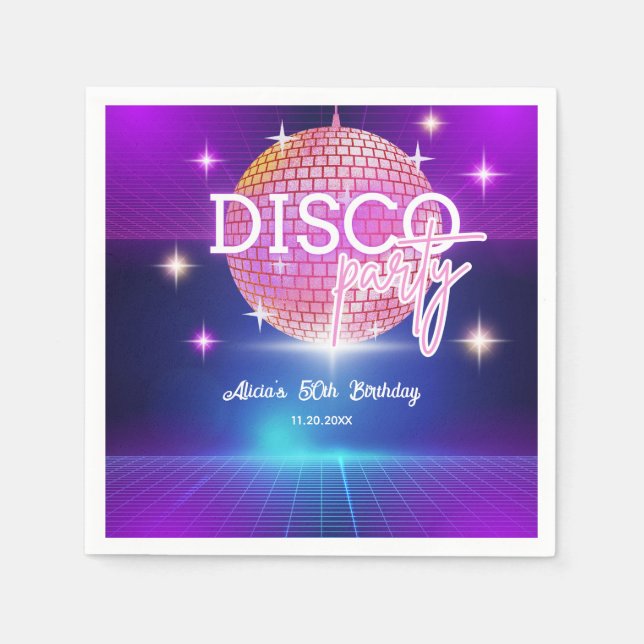 Retro Groovy 70s Disco Ball Birthday Party Napkin (Front)