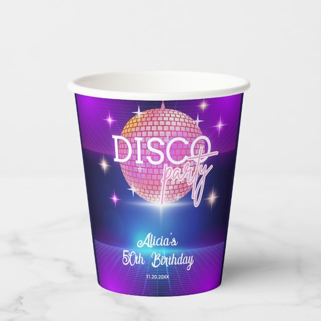 Retro Groovy 70s Disco Ball Birthday Party Paper Cups (Front)