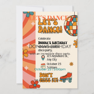 Retro Groovy 70s Disco Roller Skate Birthday Invit Invitation