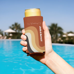 Retro Groovy 70s Funky Personalised Boho Wedding Seltzer Can Cooler