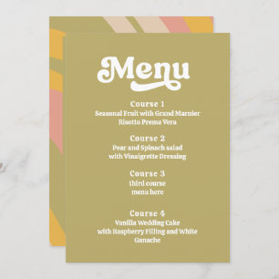 Retro Groovy 70s Green Pink Wedding Menu