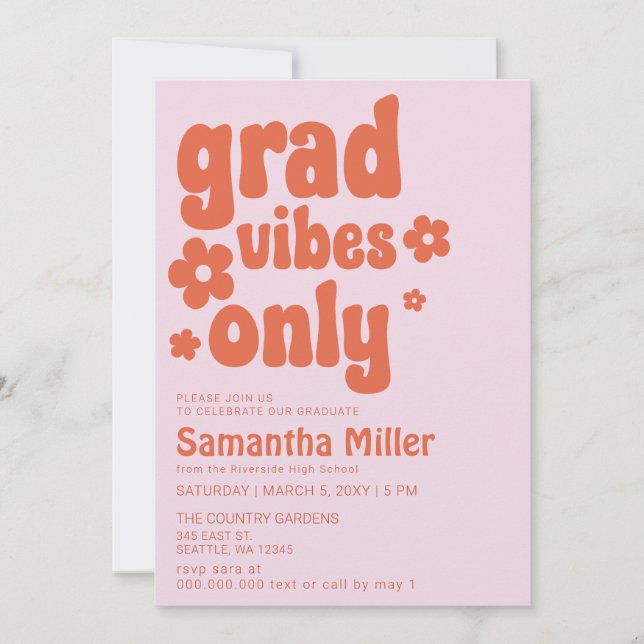 Retro Groovy 70s Hippie Cute Photo Graduation Invitation (Front)