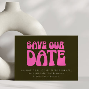 Retro Groovy 70s Hot Pink and Green Wedding Custom Save The Date
