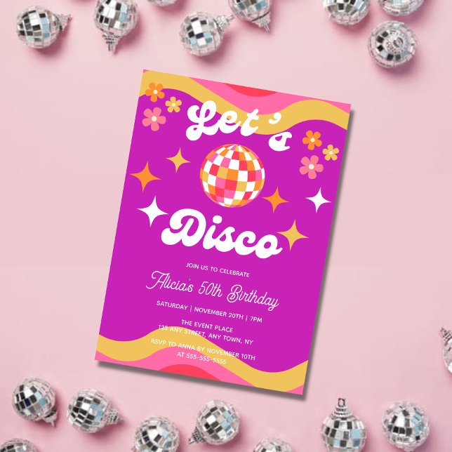 Retro Groovy 70s Let's Disco Birthday Party Invitation (Creator Uploaded)