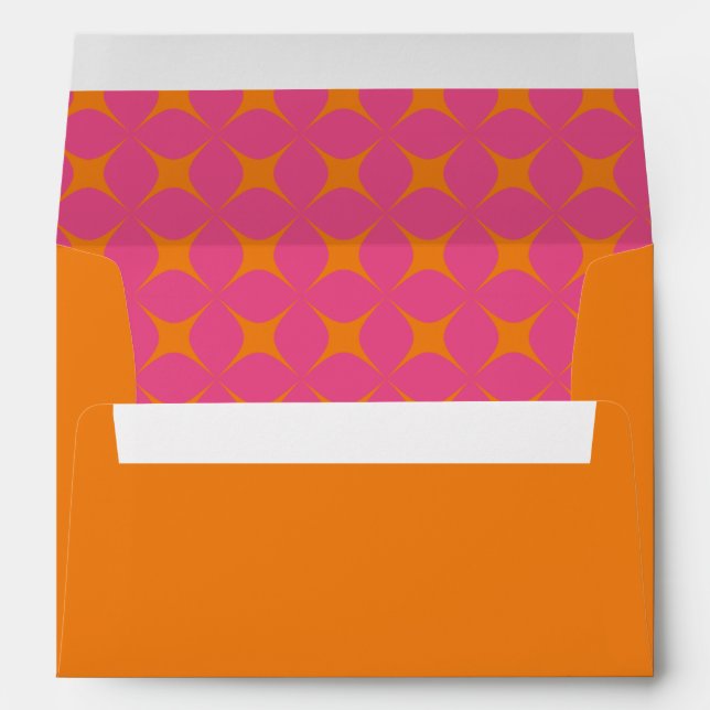 Retro Groovy 70s Pattern Pink Orange Wedding  Envelope (Back (Bottom))