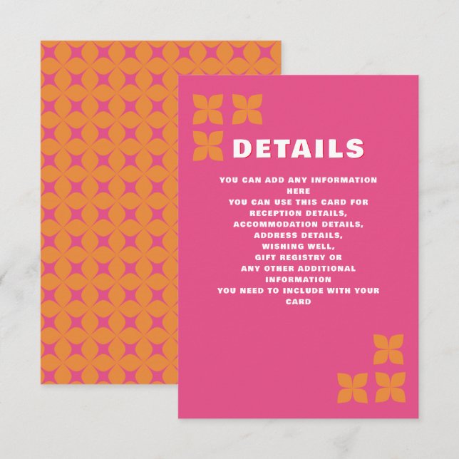 Retro Groovy 70s Pink Orange Wedding Enclosure Card (Front/Back)