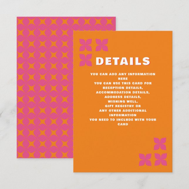 Retro Groovy 70s Pink Orange Wedding Enclosure Card (Front/Back)